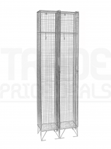 Nest of 2 Wire Mesh Lockers | Single Door | 2110 x 305 x 305mm | Sloping Top