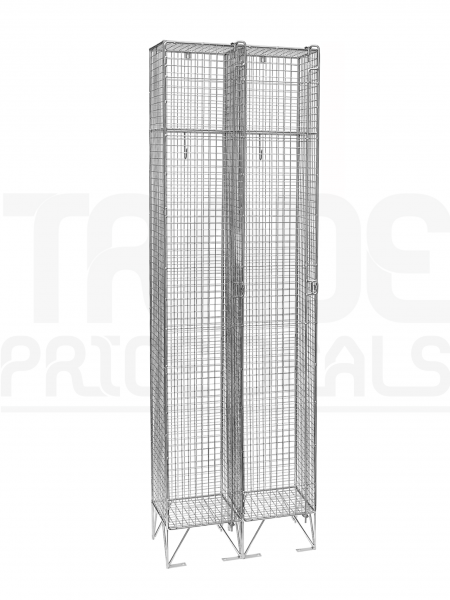 Nest of 2 Wire Mesh Lockers | Single Door | 2110 x 305 x 305mm | Sloping Top