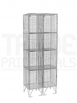 Nest of 2 Wire Mesh Lockers | 4 Doors | 2110 x 305 x 305mm | Sloping Top