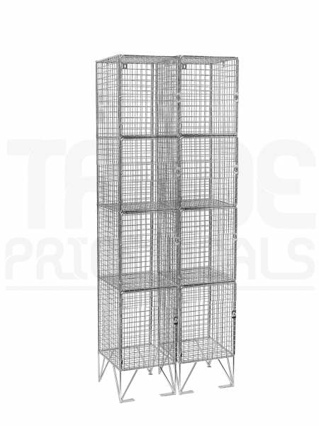 Nest of 2 Wire Mesh Lockers | 4 Doors | 2110 x 305 x 305mm | Sloping Top