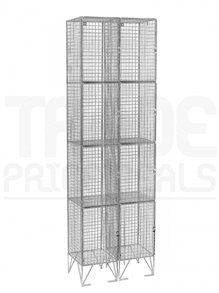 Nest of 2 Wire Mesh Lockers | 4 Doors | 2110 x 305 x 380mm | Sloping Top