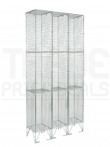 Nest of 3 Wire Mesh Lockers | 3 Doors | 1980 x 305 x 380mm | Flat Top