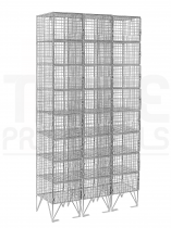 Nest of 3 Wire Mesh Lockers | 8 Doors | 1980 x 305 x 450mm | Flat Top