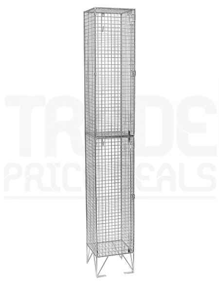 Wire Mesh Locker | 2 Open Compartments | 1980 x 305 x 380mm | Flat Top