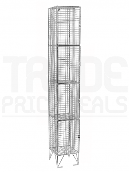 Wire Mesh Locker | 4 Open Compartments | 1980 x 305 x 450mm | Flat Top