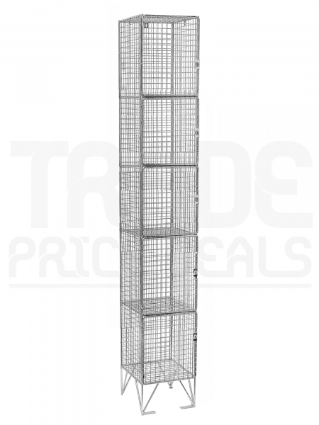 Wire Mesh Locker | 5 Open Compartments | 1980 x 305 x 380mm | Flat Top