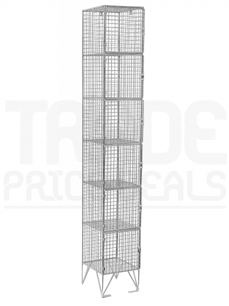 Wire Mesh Locker | 6 Open Compartments | 1980 x 305 x 450mm | Flat Top