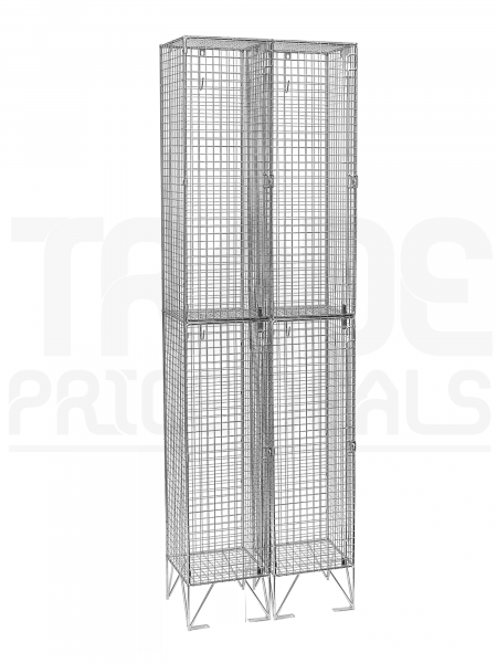 Nest of 2 Wire Mesh Lockers | 2 Open Compartments | 2110 x 305 x 450mm | Sloping Top