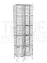 Nest of 2 Wire Mesh Lockers | 5 Open Compartments | 2110 x 305 x 450mm | Sloping Top