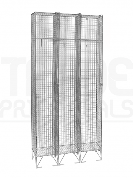 Nest of 3 Wire Mesh Lockers | 1 Open Compartment | 1980 x 305 x 380mm | Flat Top