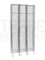 Nest of 3 Wire Mesh Lockers | 1 Open Compartment | 2110 x 305 x 450mm | Sloping Top