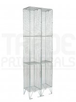 Nest of 3 Wire Mesh Lockers | 3 Open Compartments | 2110 x 305 x 380mm | Sloping Top