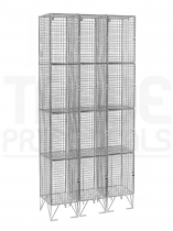 Nest of 3 Wire Mesh Lockers | 4 Open Compartments | 2110 x 305 x 450mm | Sloping Top