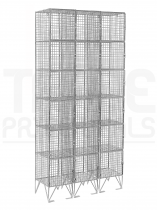 Nest of 3 Wire Mesh Lockers | 6 Open Compartments | 2110 x 305 x 305mm | Sloping Top