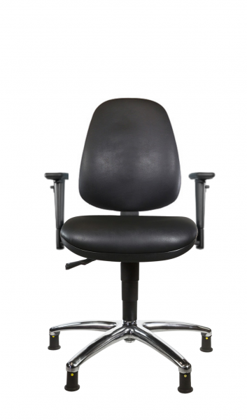 ESD Vinyl Low Chair | High Back | Adjustable Arms | Glides | Black | C-Tech