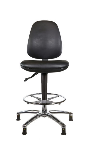 ESD Vinyl Draughtsman Chair | High Back | No Arms | Glides | Black | C-Tech