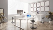 Sit-Stand Desk | 1400 x 600mm | Silver Legs | Oak Top | Cable Ports | Air