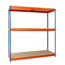 Heavy Duty Racking | 1830h x 1830w x 1220d mm | Chipboard Shelves | 400kg Max Weight per Shelf | 3 Levels | Blue & Orange | TradeMax UHD