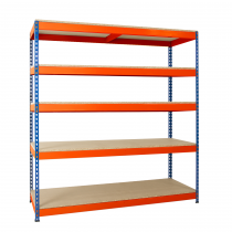 Heavy Duty Racking | 1830h x 1525w x 457d mm | Chipboard Shelves | 500kg Max Weight per Shelf | 5 Levels | Blue & Orange | TradeMax UHD