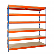 Heavy Duty Racking | 1830h x 1830w x 610d mm | Chipboard Shelves | 500kg Max Weight per Shelf | 6 Levels | Blue & Orange | TradeMax UHD