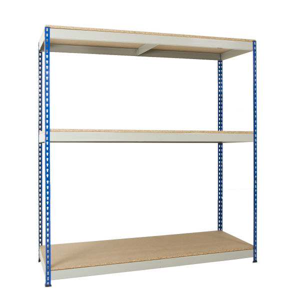 Heavy Duty Racking | 1830h x 2440w x 305d mm | Chipboard Shelves | 400kg Max Weight per Shelf | 3 Levels | Blue & Grey | TradeMax UHD