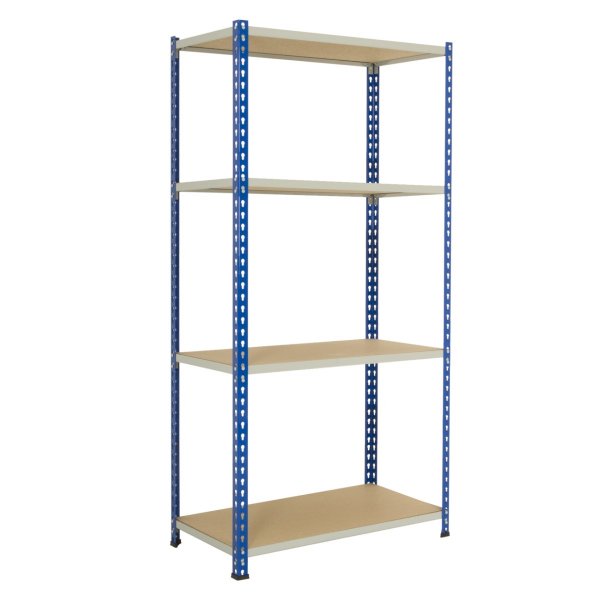 Industrial Shelving | 1830h x 1220w x 610d mm | Chipboard Shelves | 120kg Max Weight per Shelf | 4 Levels | Blue & Grey | TradeMax HD