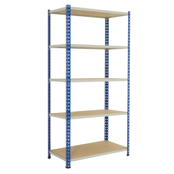 Industrial Shelving | 1980h x 915w x 610d mm | Chipboard Shelves | 150kg Max Weight per Shelf | 5 Levels | Blue & Grey | TradeMax HD