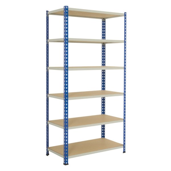 Industrial Shelving | 2135h x 1220w x 610d mm | Chipboard Shelves | 120kg Max Weight per Shelf | 6 Levels | Blue & Grey | TradeMax HD