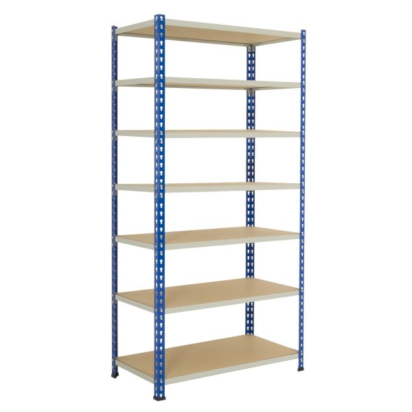 Industrial Shelving | 1980h x 1220w x 610d mm | Chipboard Shelves | 120kg Max Weight per Shelf | 7 Levels | Blue & Grey | TradeMax HD