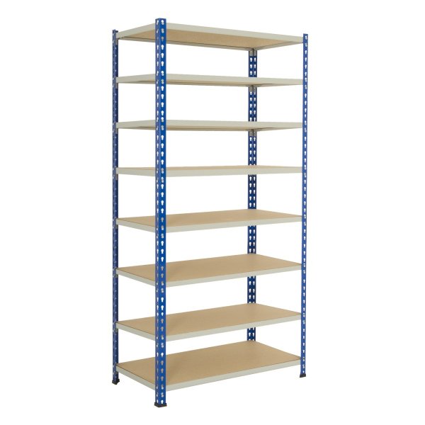 Industrial Shelving | 1830h x 1220w x 610d mm | Chipboard Shelves | 120kg Max Weight per Shelf | 8 Levels | Blue & Grey | TradeMax HD