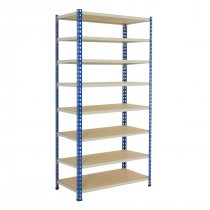 Industrial Shelving | 1980h x 1220w x 610d mm | Chipboard Shelves | 120kg Max Weight per Shelf | 8 Levels | Blue & Grey | TradeMax HD