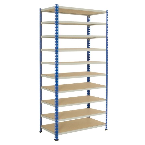 Industrial Shelving | 3660h x 1220w x 457d mm | Chipboard Shelves | 120kg Max Weight per Shelf | 10 Levels | Blue & Grey | TradeMax HD