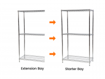 Extension Bay | Chrome Wire Shelving | 1625h x 1220w x 610d mm | 3 Levels | 300kg Max Weight per Shelf | Eclipse®