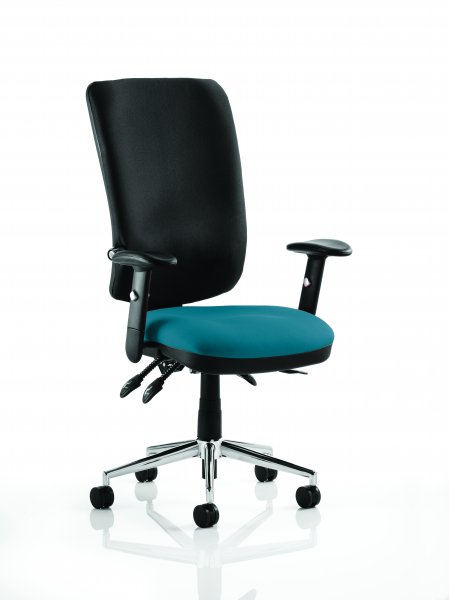 Operator Chair | High Back | Height Adjustable Arms | Castors | Maringa Teal Seat | Black Back | Chiro