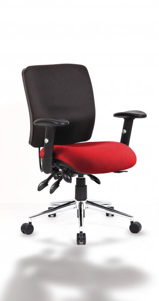 Operator Chair | Medium Back | Height Adjustable Arms | Castors | Ginseng Chilli Red Seat | Black Back | Chiro