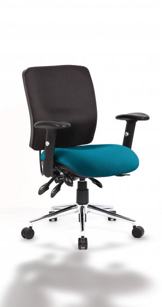 Operator Chair | Medium Back | Height Adjustable Arms | Castors | Maringa Teal Seat | Black Back | Chiro