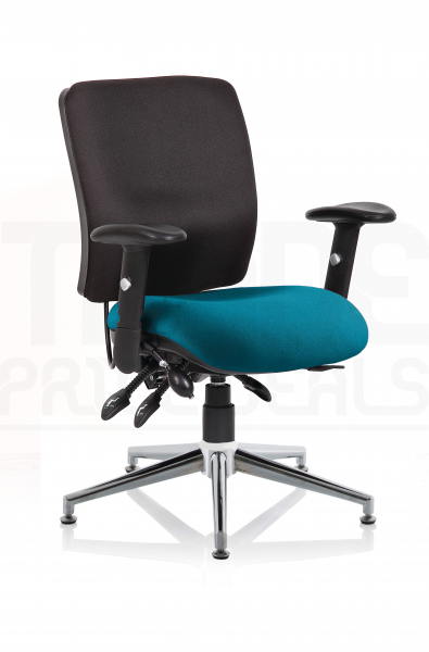 Operator Chair | Medium Back | Height Adjustable Arms | Glides | Maringa Teal Seat | Black Back | Chiro