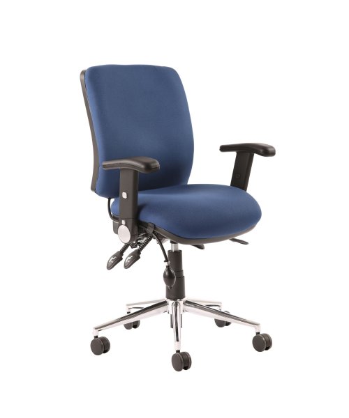 Operator Chair | Medium Back | Folding Height Adjustable Arms | Glides | Blue |Chiro