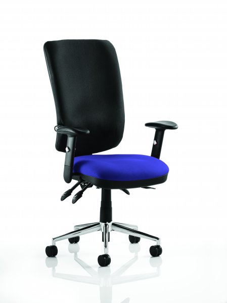 Operator Chair | High Back | Folding Height Adjustable Arms | Castors | Stevia Blue Seat | Black Back | Chiro