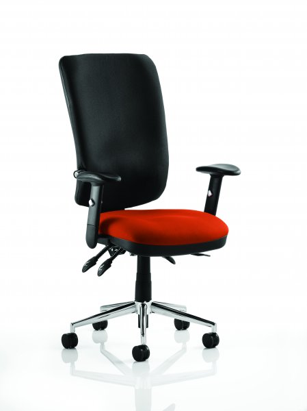 Operator Chair | High Back | Folding Height Adjustable Arms | Castors | Tabasco Orange Seat | Black Back | Chiro