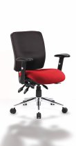 Operator Chair | Medium Back | Folding Height Adjustable Arms | Castors | Ginseng Chilli Red Seat | Black Back | Chiro