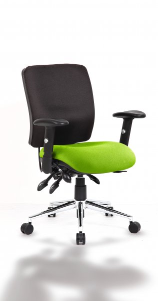 Operator Chair | Medium Back | Folding Height Adjustable Arms | Castors | Myrrh Green Seat | Black Back | Chiro