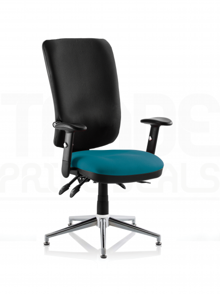 Operator Chair | High Back | Folding Height Adjustable Arms | Glides | Maringa Teal Seat | Black Back | Chiro