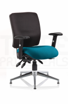 Operator Chair | Medium Back | Folding Height Adjustable Arms | Glides | Maringa Teal Seat | Black Back | Chiro