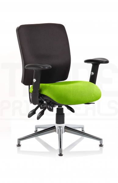 Operator Chair | Medium Back | Folding Height Adjustable Arms | Glides | Myrrh Green Seat | Black Back | Chiro