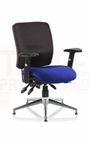 Operator Chair | Medium Back | Folding Height Adjustable Arms | Glides | Stevia Blue Seat | Black Back | Chiro