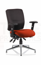 Operator Chair | Medium Back | Folding Height Adjustable Arms | Glides | Tabasco Orange Seat | Black Back | Chiro