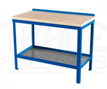 Heavy Duty Workbench | Solid Wood Worktop | 840h x 1200w x 600d mm | 1000kg Max Weight per Shelf | Blue | Benchmaster