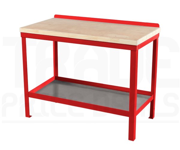 Heavy Duty Workbench | Solid Wood Worktop | 840h x 1200w x 600d mm | 1000kg Max Weight per Shelf | Red | Benchmaster