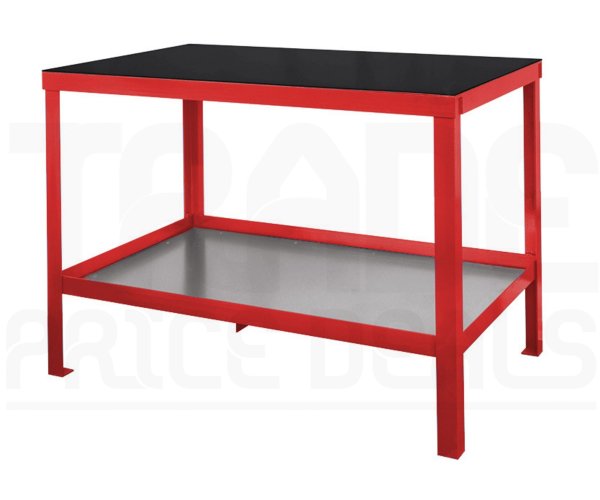 Heavy Duty Workbench | Rubber Bonded to Steel Worktop | 840h x 1200w x 600d mm | 1000kg Max Weight per Shelf | Red | Benchmaster